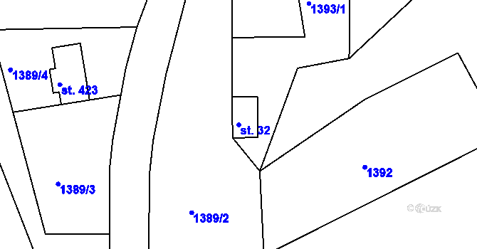 Parcela st. 32 v KÚ Heřmanice v Podještědí, Katastrální mapa