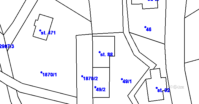 Parcela st. 88 v KÚ Heřmanice v Podještědí, Katastrální mapa