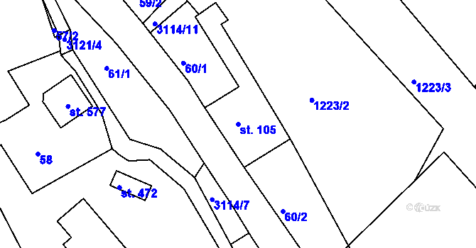 Parcela st. 105 v KÚ Heřmanice v Podještědí, Katastrální mapa