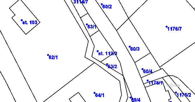Parcela st. 112/3 v KÚ Heřmanice v Podještědí, Katastrální mapa