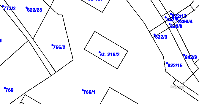 Parcela st. 216/2 v KÚ Heřmanice v Podještědí, Katastrální mapa