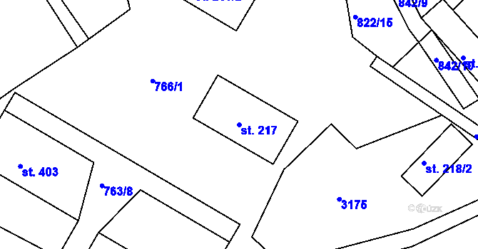 Parcela st. 217 v KÚ Heřmanice v Podještědí, Katastrální mapa