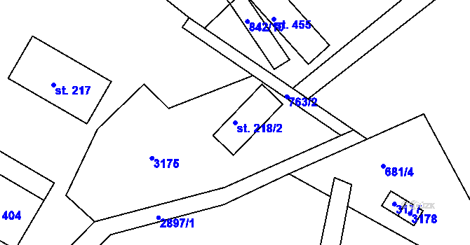Parcela st. 218/2 v KÚ Heřmanice v Podještědí, Katastrální mapa