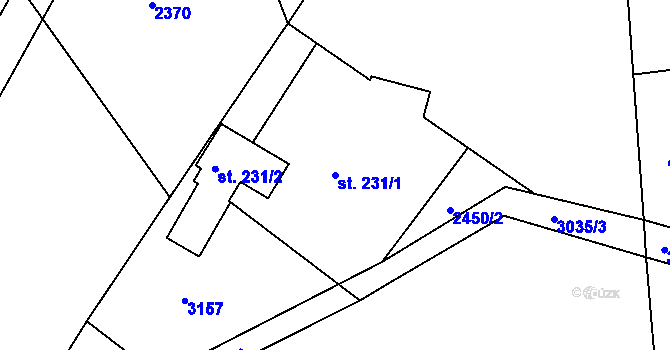 Parcela st. 231/1 v KÚ Heřmanice v Podještědí, Katastrální mapa