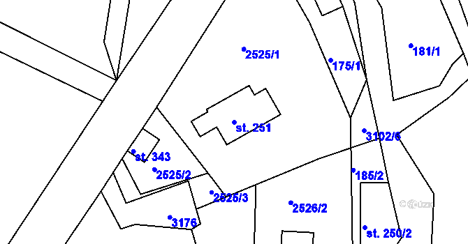 Parcela st. 251 v KÚ Heřmanice v Podještědí, Katastrální mapa