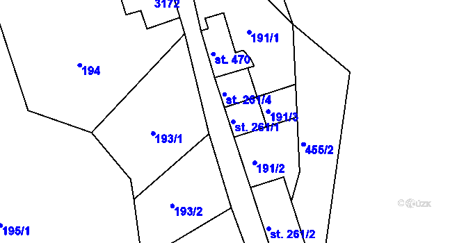Parcela st. 261/1 v KÚ Heřmanice v Podještědí, Katastrální mapa