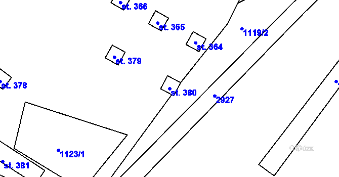Parcela st. 380 v KÚ Heřmanice v Podještědí, Katastrální mapa