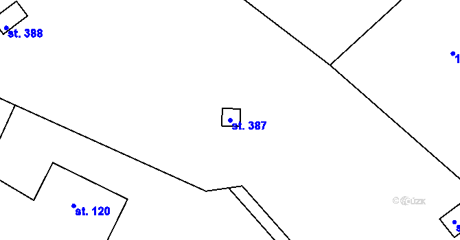 Parcela st. 387 v KÚ Heřmanice v Podještědí, Katastrální mapa