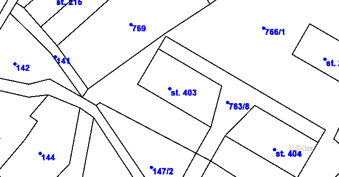 Parcela st. 403 v KÚ Heřmanice v Podještědí, Katastrální mapa