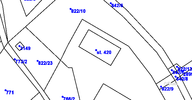 Parcela st. 420 v KÚ Heřmanice v Podještědí, Katastrální mapa