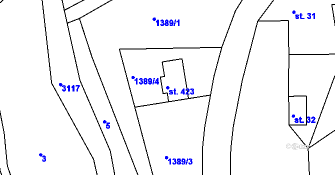 Parcela st. 423 v KÚ Heřmanice v Podještědí, Katastrální mapa