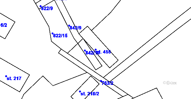 Parcela st. 455 v KÚ Heřmanice v Podještědí, Katastrální mapa
