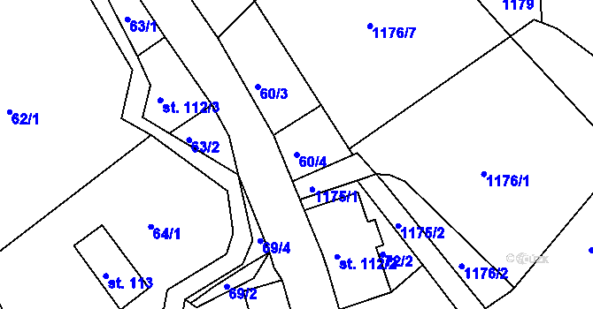 Parcela st. 60/4 v KÚ Heřmanice v Podještědí, Katastrální mapa
