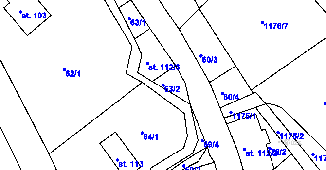 Parcela st. 63/2 v KÚ Heřmanice v Podještědí, Katastrální mapa