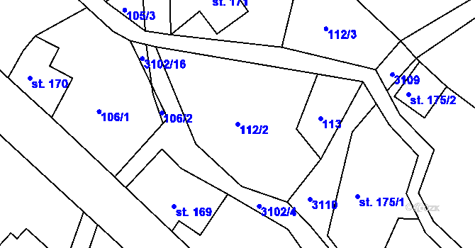Parcela st. 112/2 v KÚ Heřmanice v Podještědí, Katastrální mapa