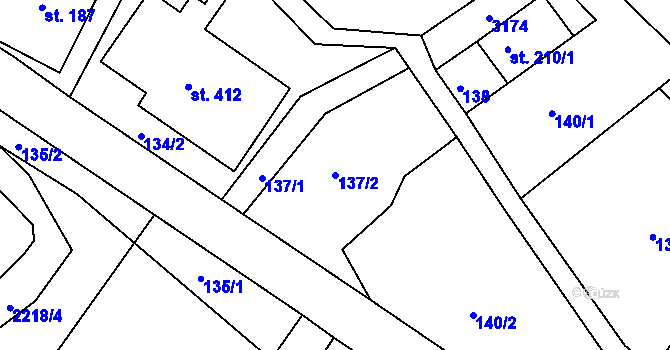 Parcela st. 137/2 v KÚ Heřmanice v Podještědí, Katastrální mapa