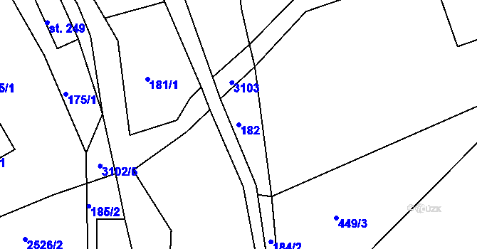Parcela st. 182 v KÚ Heřmanice v Podještědí, Katastrální mapa