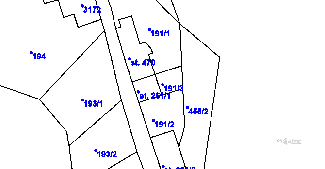 Parcela st. 191/3 v KÚ Heřmanice v Podještědí, Katastrální mapa
