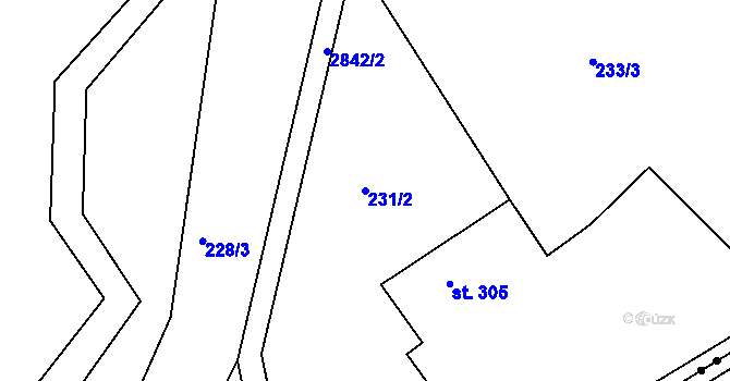 Parcela st. 231/2 v KÚ Heřmanice v Podještědí, Katastrální mapa