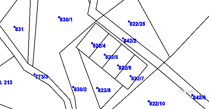 Parcela st. 822/5 v KÚ Heřmanice v Podještědí, Katastrální mapa