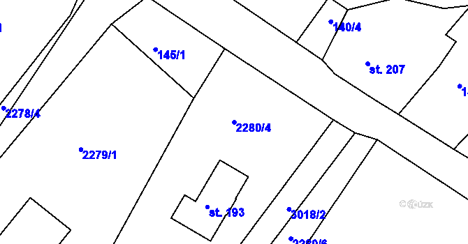 Parcela st. 2280/4 v KÚ Heřmanice v Podještědí, Katastrální mapa