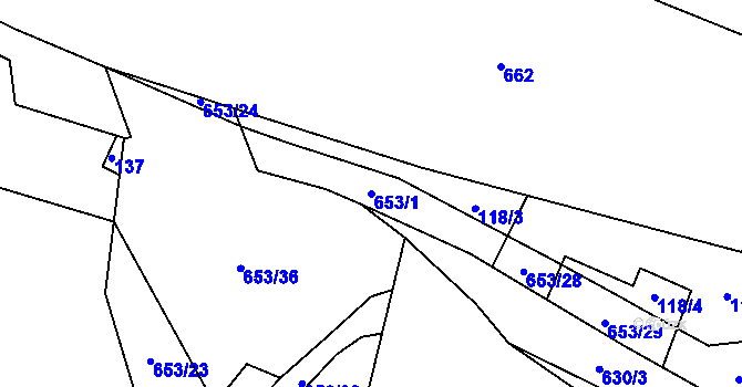 Parcela st. 653/1 v KÚ Brod nad Labem, Katastrální mapa
