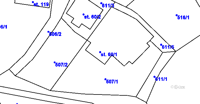 Parcela st. 60/1 v KÚ Heřmanice nad Labem, Katastrální mapa