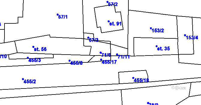 Parcela st. 71/6 v KÚ Hořenice, Katastrální mapa