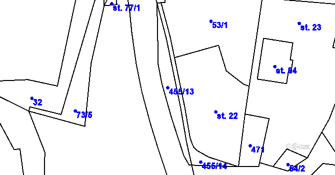 Parcela st. 455/13 v KÚ Hořenice, Katastrální mapa
