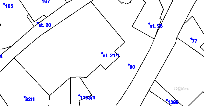 Parcela st. 21/1 v KÚ Heřmanice u Oder, Katastrální mapa