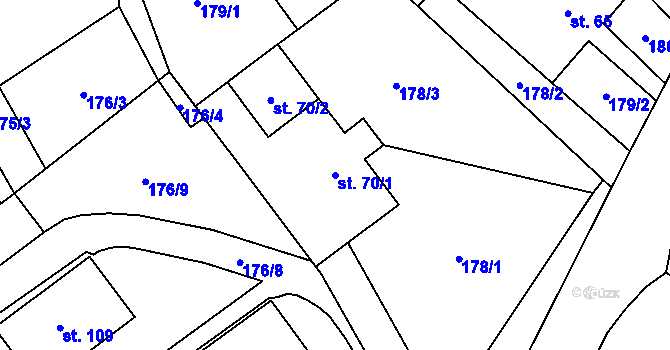 Parcela st. 70/1 v KÚ Heřmanice u Oder, Katastrální mapa