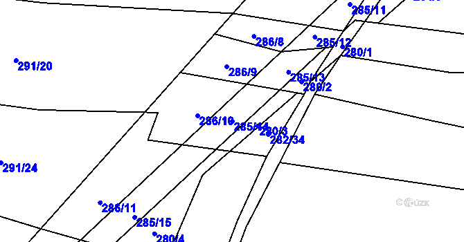 Parcela st. 285/14 v KÚ Heřmanice u Polomi, Katastrální mapa