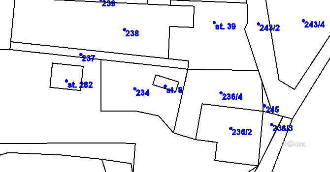 Parcela st. 8 v KÚ Heřmaničky, Katastrální mapa