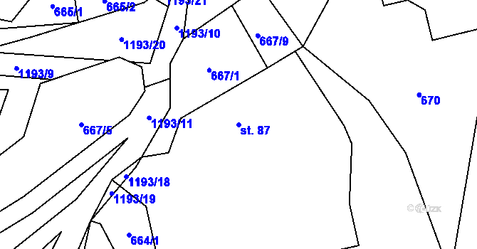 Parcela st. 87 v KÚ Heřmaničky, Katastrální mapa