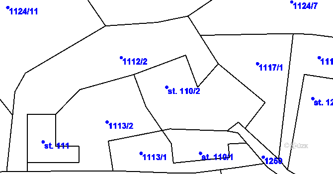 Parcela st. 110/2 v KÚ Heřmaničky, Katastrální mapa