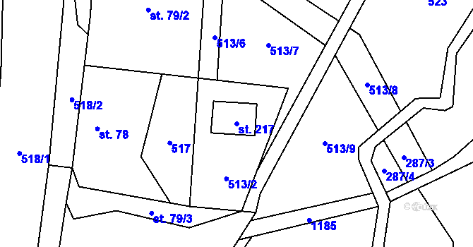Parcela st. 217 v KÚ Heřmaničky, Katastrální mapa