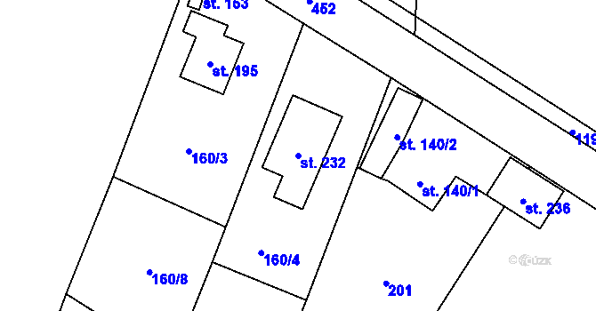 Parcela st. 232 v KÚ Heřmaničky, Katastrální mapa