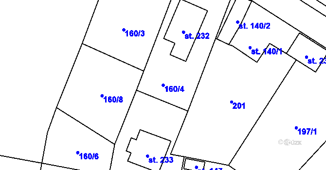 Parcela st. 160/4 v KÚ Heřmaničky, Katastrální mapa