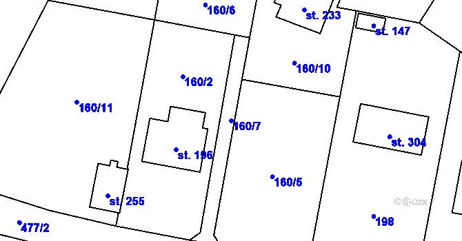Parcela st. 160/7 v KÚ Heřmaničky, Katastrální mapa