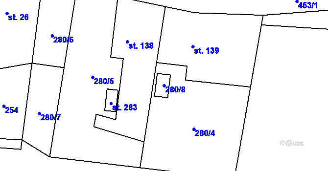 Parcela st. 280/8 v KÚ Heřmaničky, Katastrální mapa