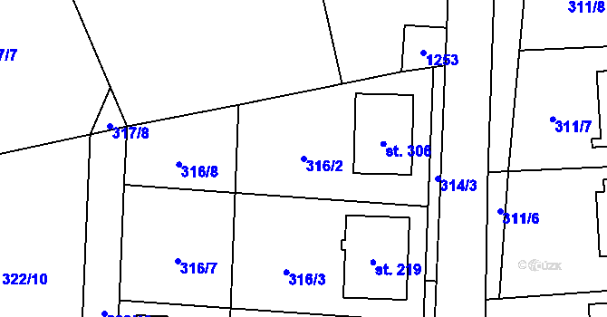 Parcela st. 316/2 v KÚ Heřmaničky, Katastrální mapa