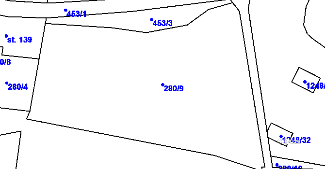 Parcela st. 280/9 v KÚ Heřmaničky, Katastrální mapa