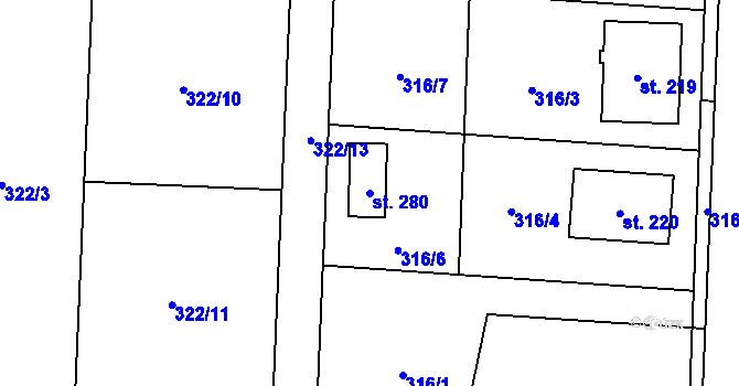 Parcela st. 280 v KÚ Heřmaničky, Katastrální mapa