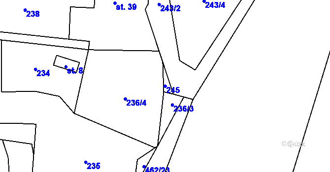 Parcela st. 245 v KÚ Heřmaničky, Katastrální mapa