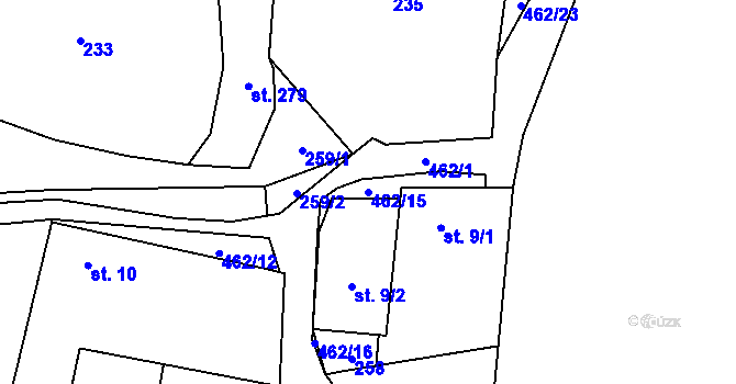 Parcela st. 462/15 v KÚ Heřmaničky, Katastrální mapa