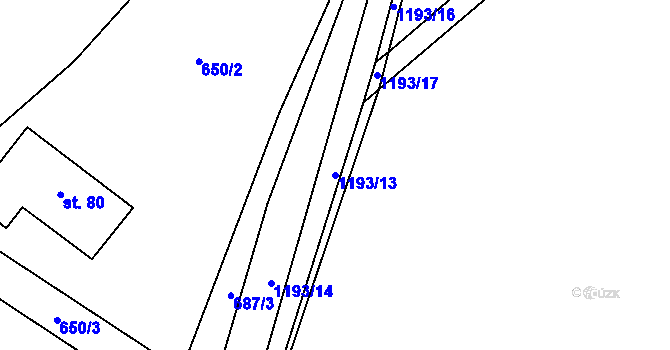 Parcela st. 1193/13 v KÚ Heřmaničky, Katastrální mapa