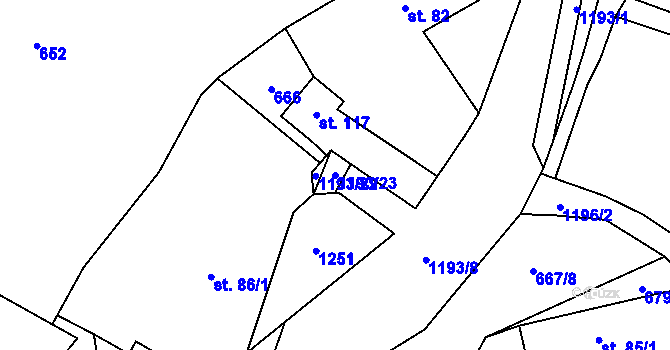 Parcela st. 1193/23 v KÚ Heřmaničky, Katastrální mapa