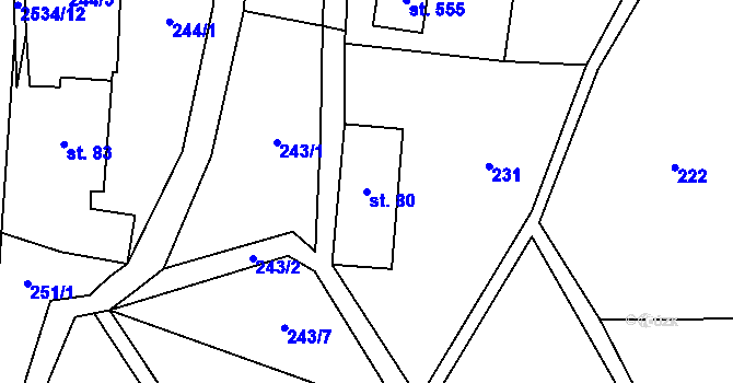Parcela st. 80 v KÚ Heřmánkovice, Katastrální mapa