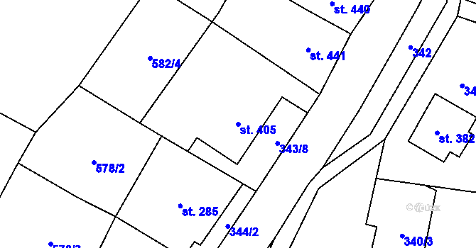 Parcela st. 405 v KÚ Heřmánkovice, Katastrální mapa