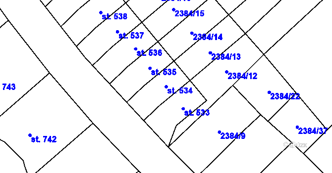 Parcela st. 534 v KÚ Heřmánkovice, Katastrální mapa